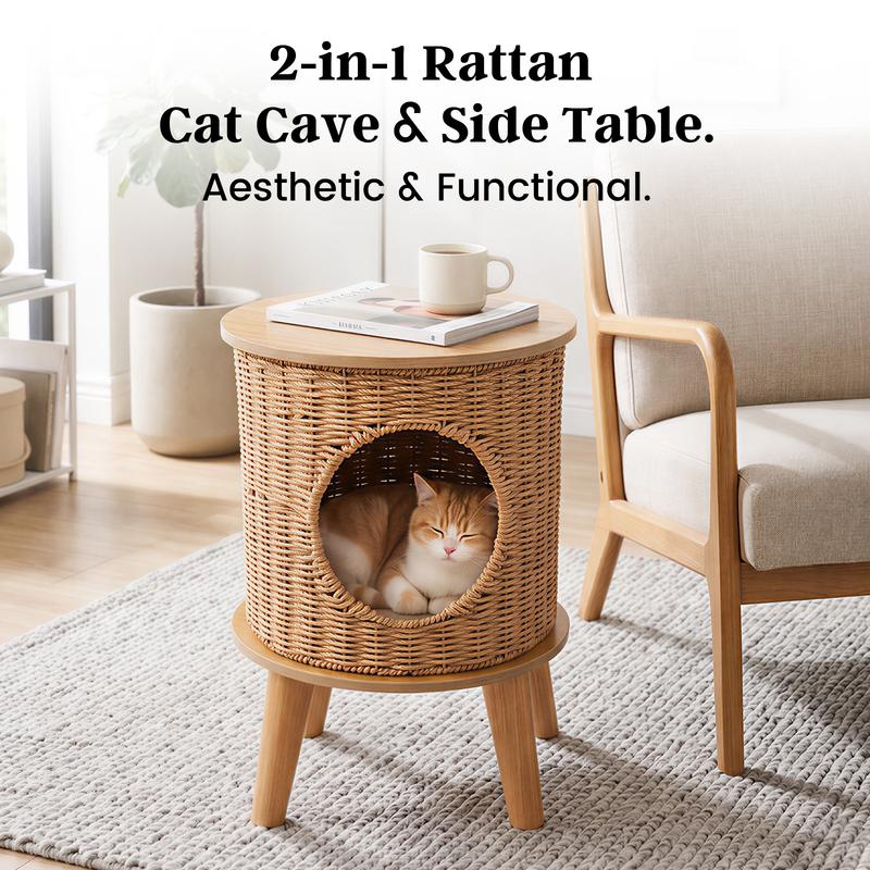 Yeyro 2-in-1 Rattan Cat Cave & Side Table