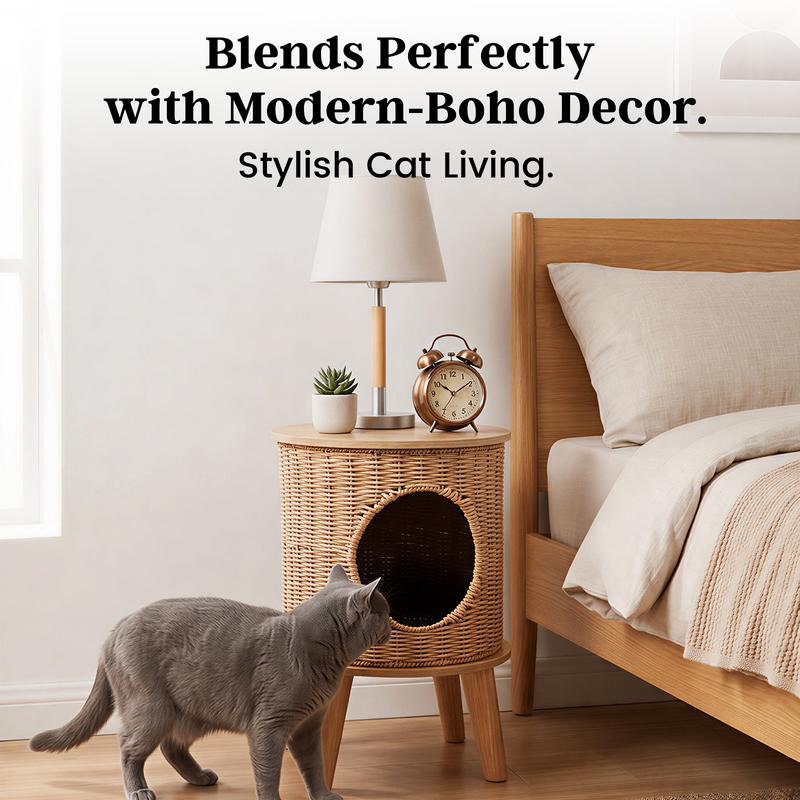 Yeyro 2-in-1 Rattan Cat Cave & Side Table
