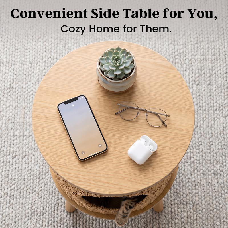 Yeyro 2-in-1 Rattan Cat Cave & Side Table
